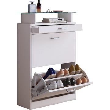 Holz Schuhschrank | Maße: H. 91 x B. 59 x T. 22 cm | 2 Klappen | schmale Schublade | praktische Ablage - Sipos M