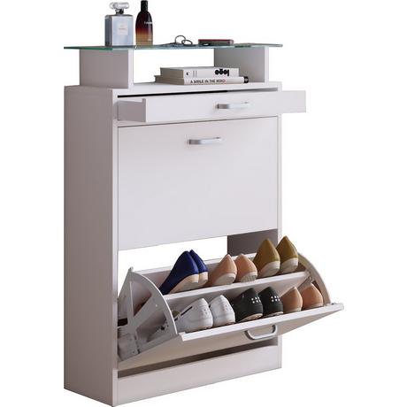 VCM Holz Schuhschrank | Maße: H. 91 x B. 59 x T. 22 cm | 2 Klappen | schmale Schublade | praktische Ablage - Sipos M  