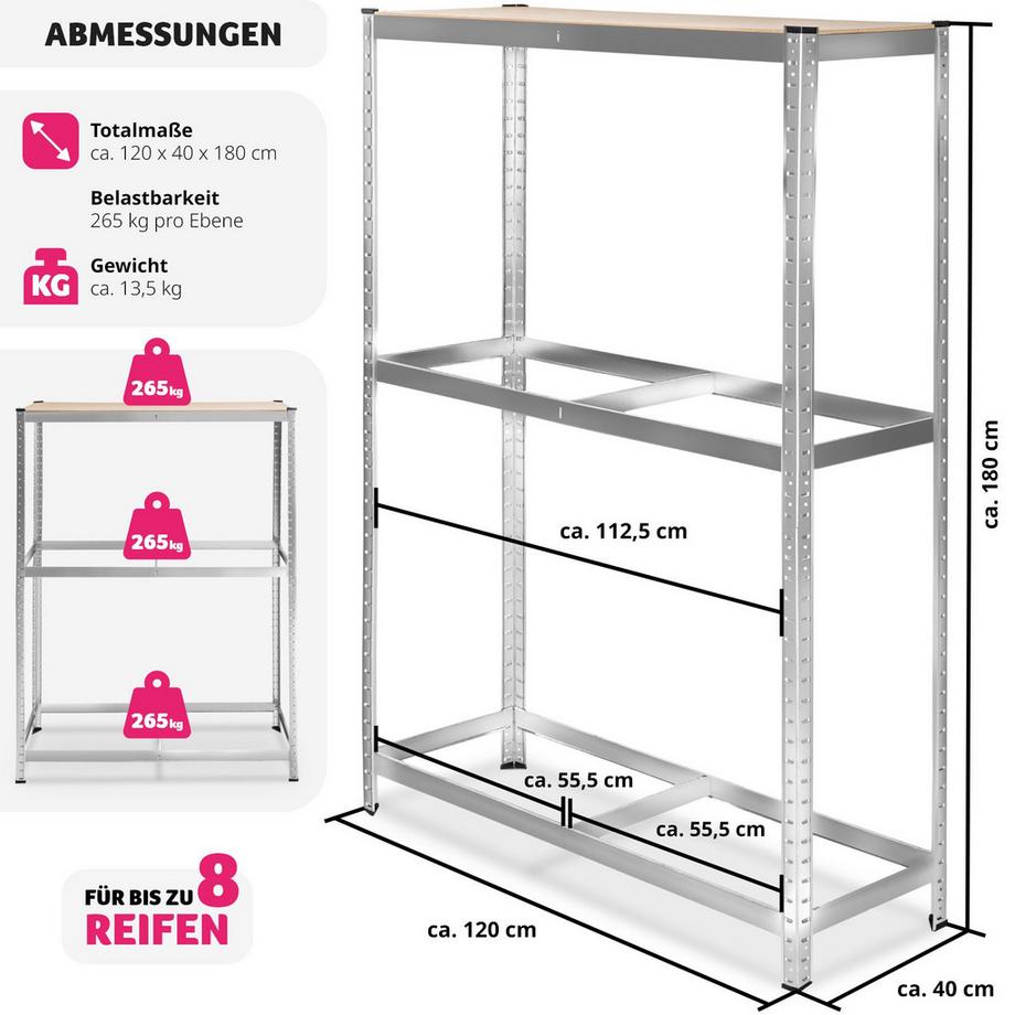 Tectake Reifenregal  für 8 Reifen 795 kg  