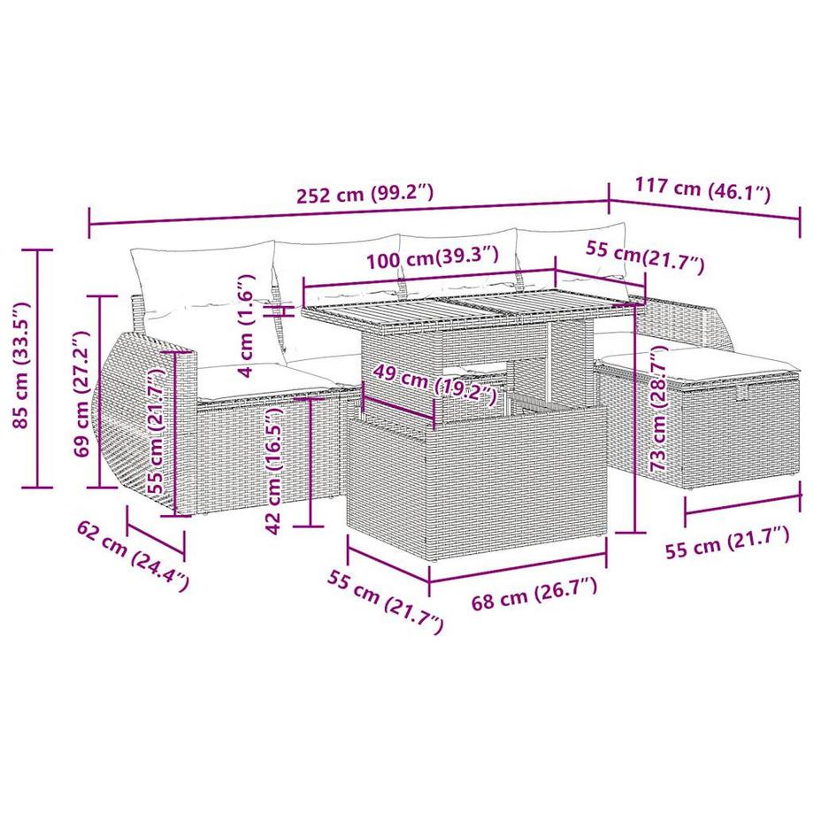 VidaXL Ensemble de canapés de jardin rotin synthétique  