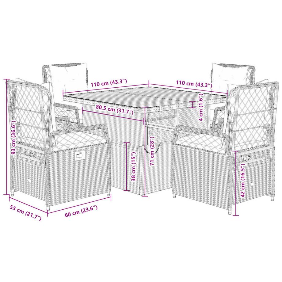 VidaXL set da pranzo da giardino Polirattan  