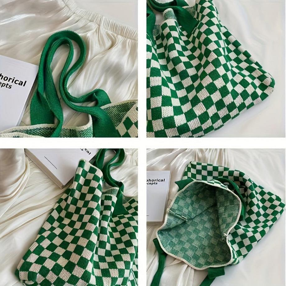 Only-bags.store Sac à bandoulière en tricot à carreaux  