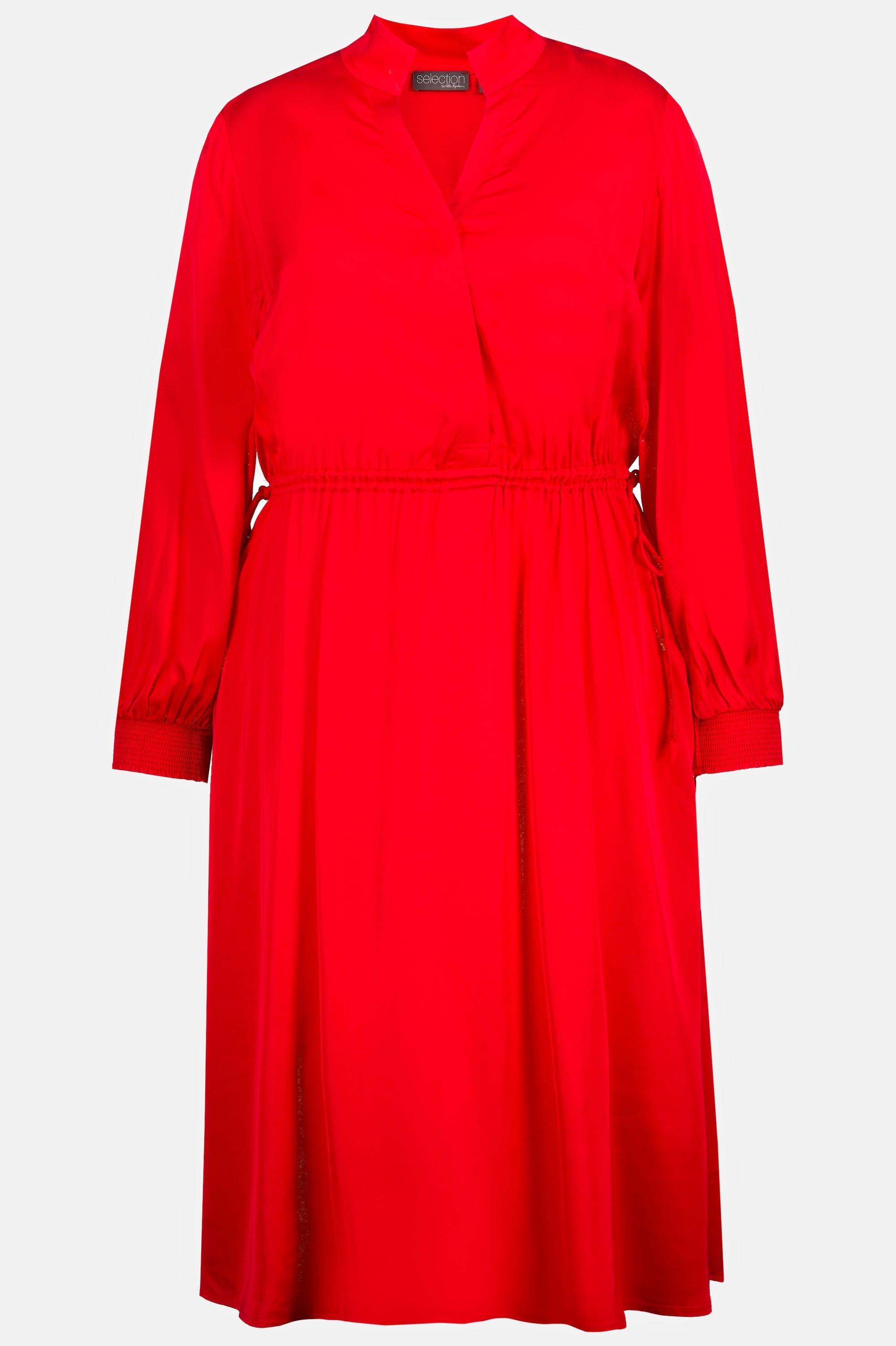 Ulla Popken  Robe en satin, robe midi, col en V, cordon coulissant, manches longues 