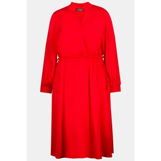 Ulla Popken  Robe en satin, robe midi, col en V, cordon coulissant, manches longues 