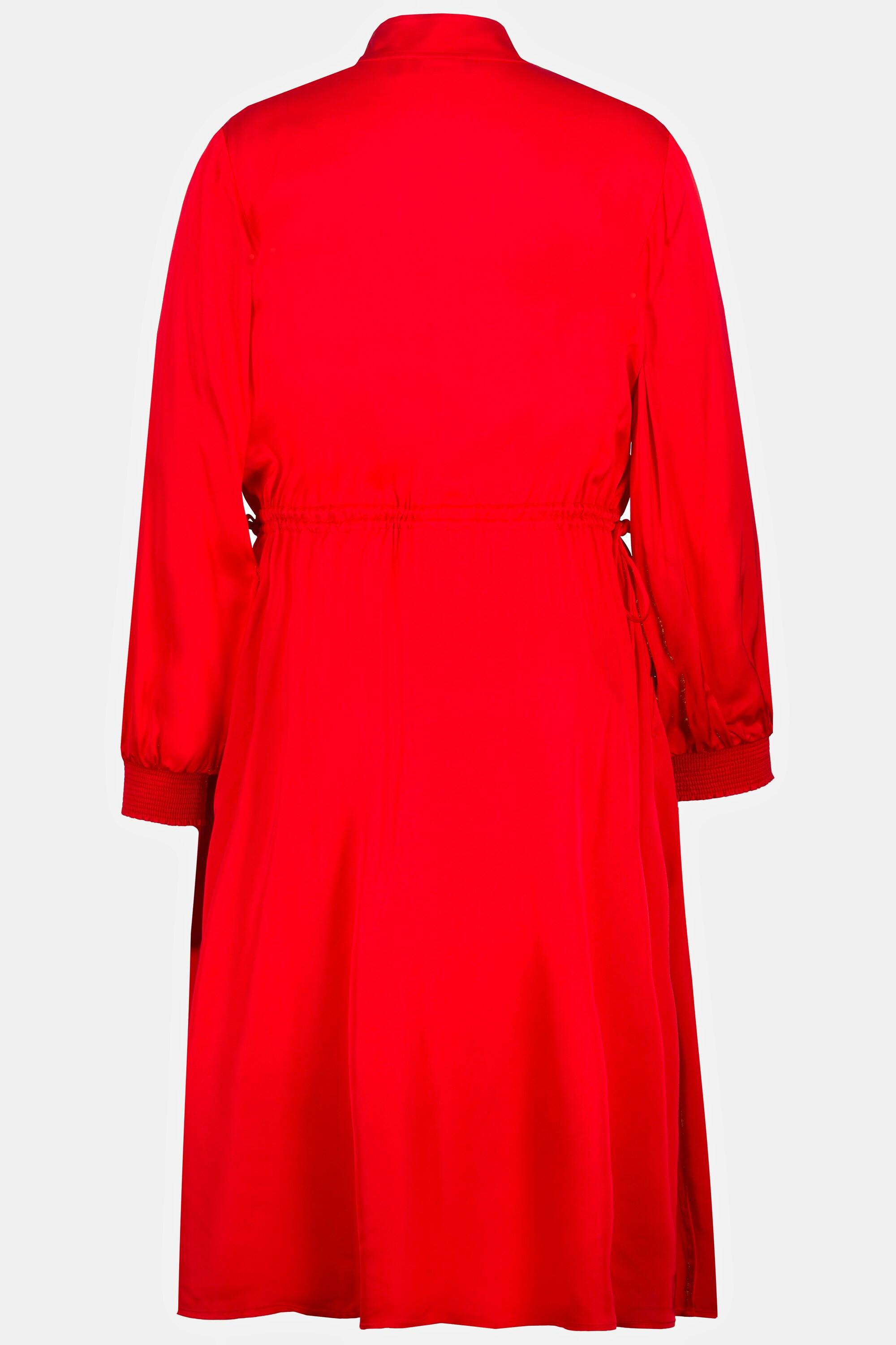 Ulla Popken  Robe en satin, robe midi, col en V, cordon coulissant, manches longues 