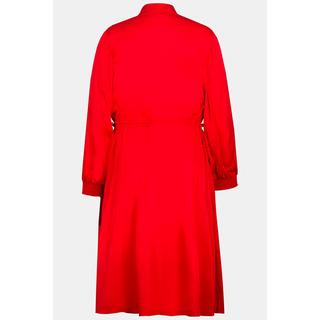 Ulla Popken  Robe en satin, robe midi, col en V, cordon coulissant, manches longues 