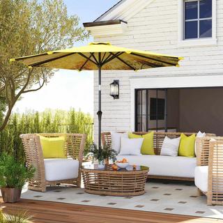 Northio Parasol Ø300 cm, parasol avec manivelle, motif ?parasol de balcon octogonal, parasol de plage, coupe-vent, parasol de marché stable, parasol à manivelle, protection solaire pour plage, balcon, terrasse, jardin, jaune  