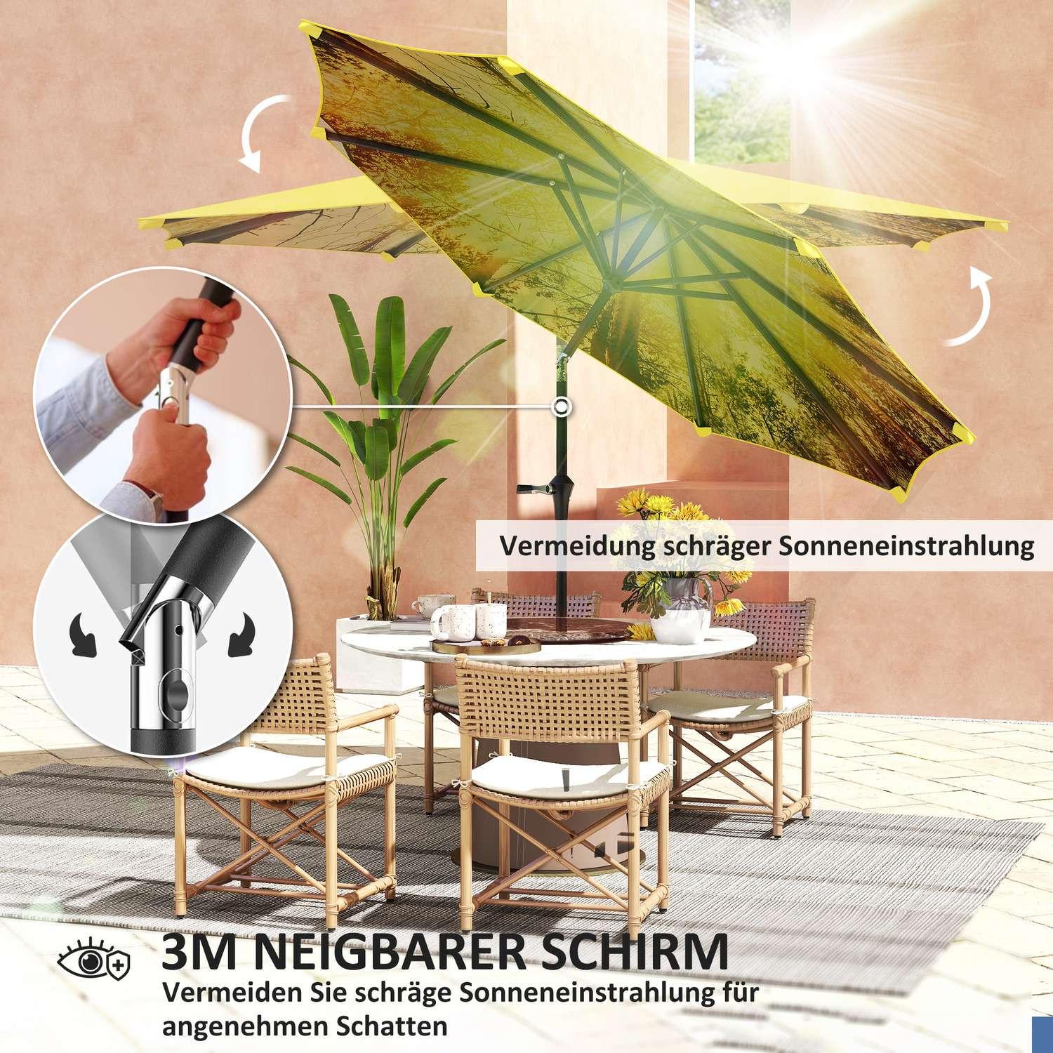 Northio Parasol Ø300 cm, parasol avec manivelle, motif ?parasol de balcon octogonal, parasol de plage, coupe-vent, parasol de marché stable, parasol à manivelle, protection solaire pour plage, balcon, terrasse, jardin, jaune  