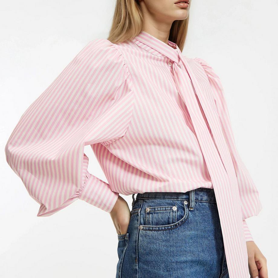 La Redoute Collections Gestreiftes Lavallière Langarmhemd  