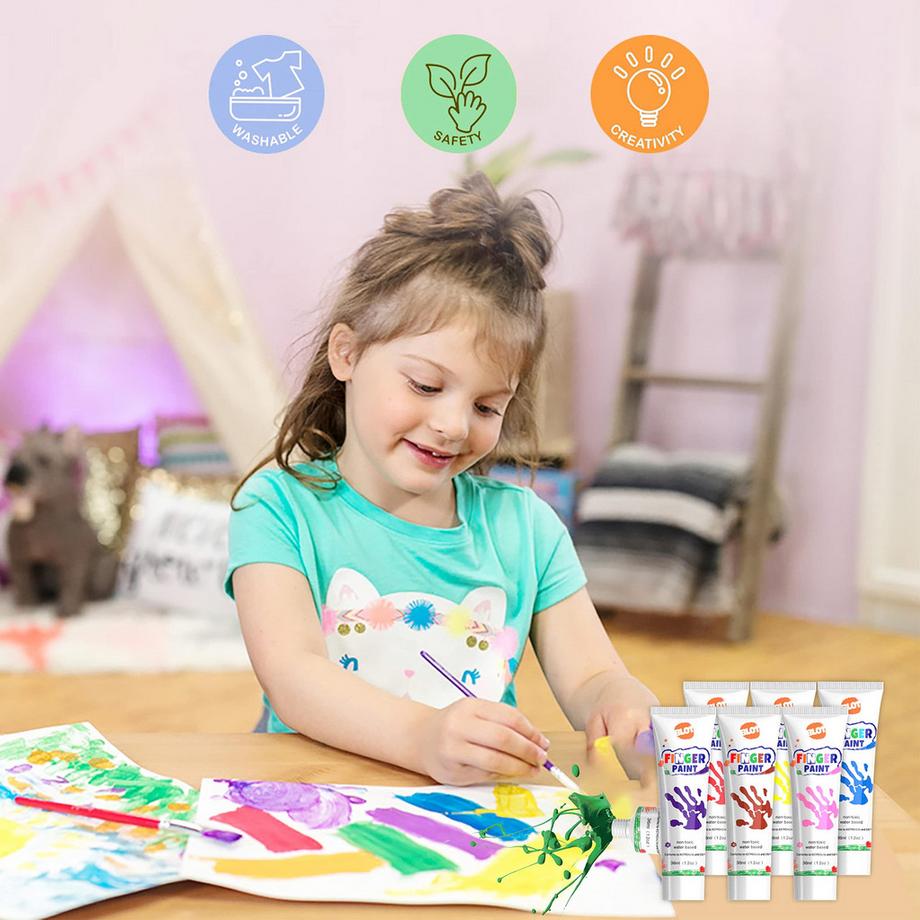 Activity-board  Peintures au doigt pour enfants Non-toxiques Peintures au doigt lavables avec pinceau 