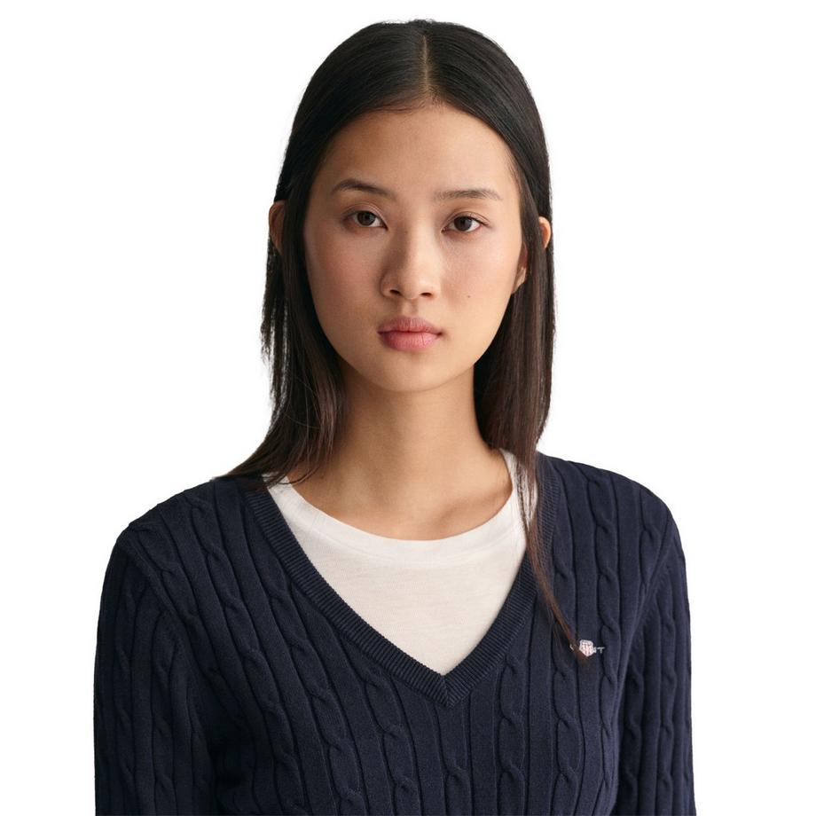 GANT Stretch Cotton Cable V-Neck Pullover  