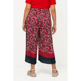 Ulla Popken  Pantaloni plissé a 7/8 modello Mary con fiori, gamba ampia e cintura elastica 