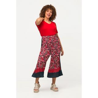 Ulla Popken  Pantaloni plissé a 7/8 modello Mary con fiori, gamba ampia e cintura elastica 