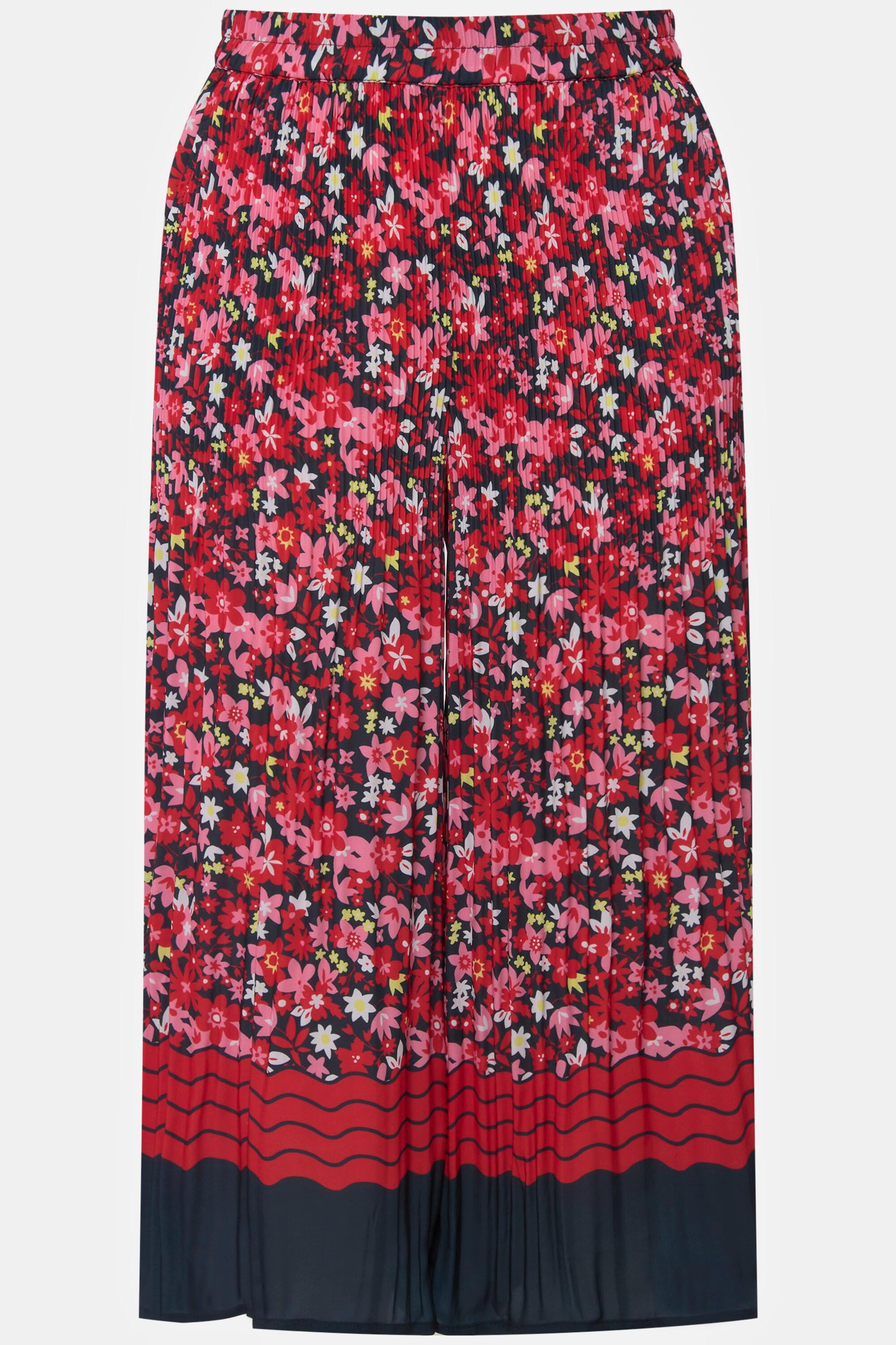 Ulla Popken  Pantaloni plissé a 7/8 modello Mary con fiori, gamba ampia e cintura elastica 