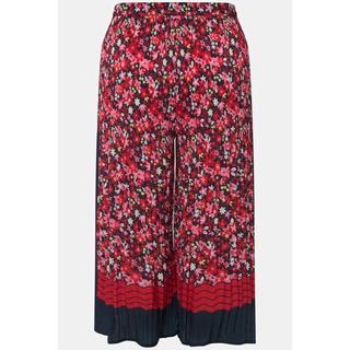 Ulla Popken  Pantaloni plissé a 7/8 modello Mary con fiori, gamba ampia e cintura elastica 