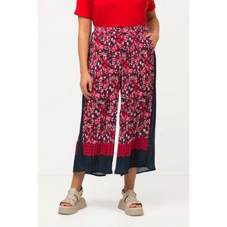 Ulla Popken  Pantaloni plissé a 7/8 modello Mary con fiori, gamba ampia e cintura elastica 