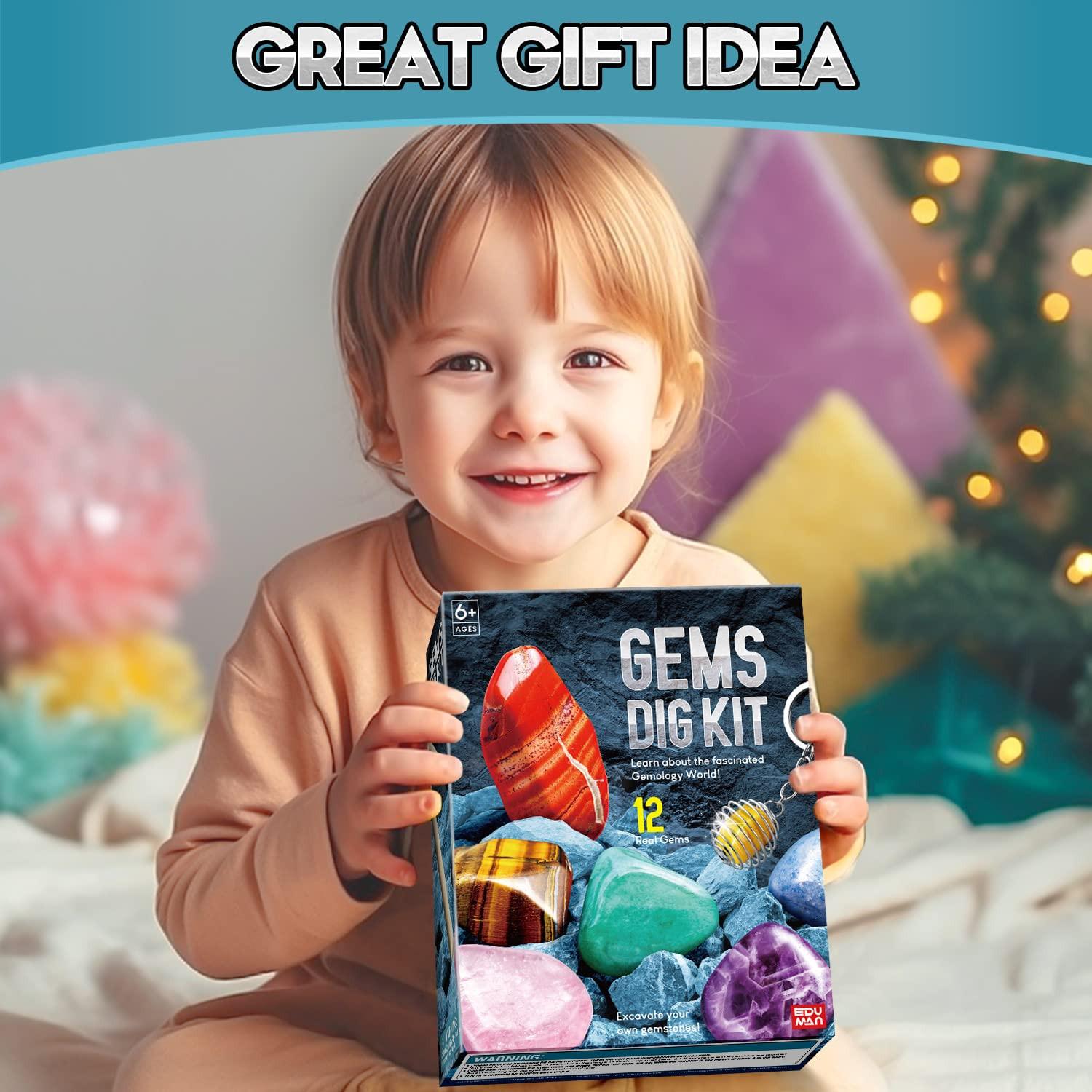 Activity-board  Ausgrabungsset für Kinder Experimentierset 12 echte Mineralien und Edelsteine selbst ausgraben, mit Hammer und Meißel 