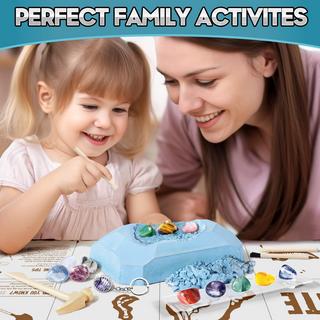 Activity-board  Ausgrabungsset für Kinder Experimentierset 12 echte Mineralien und Edelsteine selbst ausgraben, mit Hammer und Meißel 
