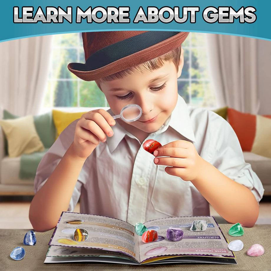 Activity-board  Ausgrabungsset für Kinder Experimentierset 12 echte Mineralien und Edelsteine selbst ausgraben, mit Hammer und Meißel 