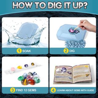 Activity-board  Ausgrabungsset für Kinder Experimentierset 12 echte Mineralien und Edelsteine selbst ausgraben, mit Hammer und Meißel 