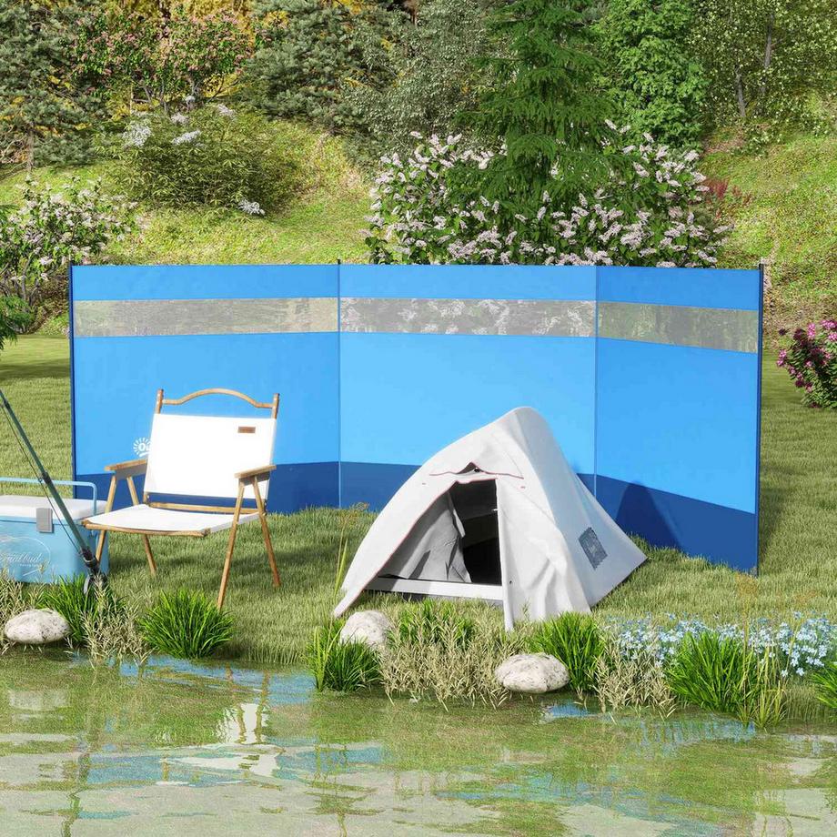 Northio Protection contre le vent pliable pour camping avec source de lumière, piquets de fenêtre, cordes, clôture coupe-vent, protection contre le vent de plage, protection de plage pour camping jardin, plage, terrasse 440 x 140 cm bleu  