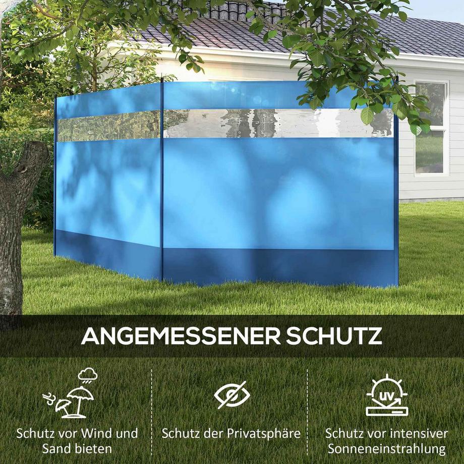 Northio Protection contre le vent pliable pour camping avec source de lumière, piquets de fenêtre, cordes, clôture coupe-vent, protection contre le vent de plage, protection de plage pour camping jardin, plage, terrasse 440 x 140 cm bleu  