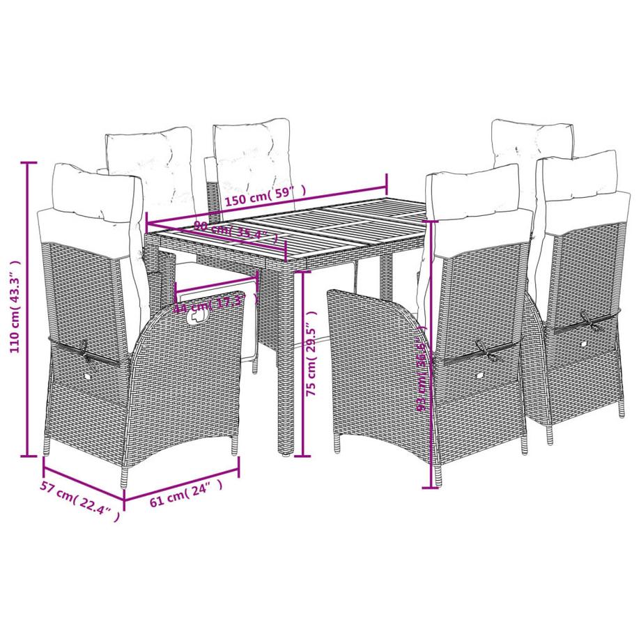 VidaXL set da pranzo da giardino Polirattan  