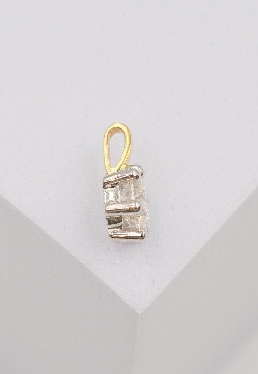 MUAU Schmuck  Pendentif solitaire serti 6 griffes or jaune 750 diamant 0,50ct. or blanc 750, 9x8mm 