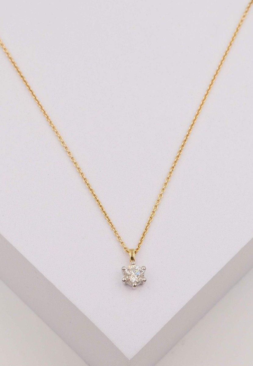 MUAU Schmuck  Solitär Anhänger 6-Griff-Fassung Gelbgold 750 Diamant 0.50ct. Fassung Weissgold 750, 9x8mm 