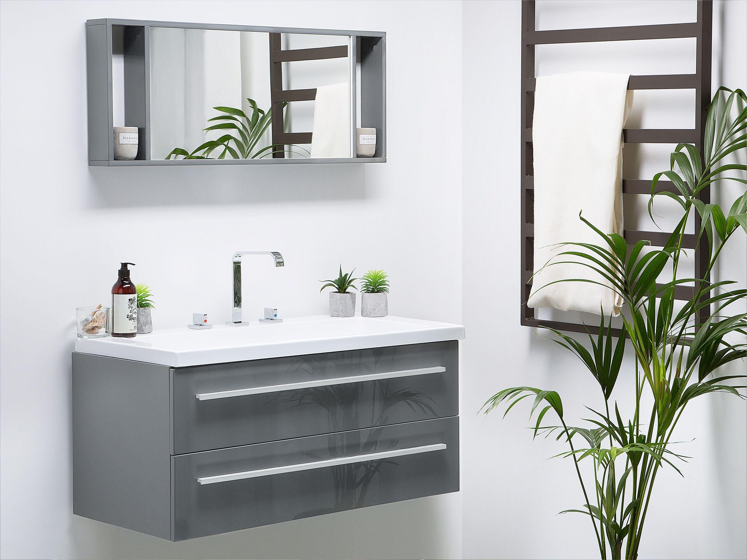 Beliani Badezimmerschrank mit Spiegel aus MDF-Platte Modern ALMERIA  
