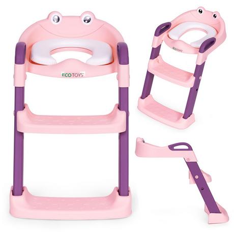 MST Sedile WC per bambini con gradini e scaletta, rosa, ECOTOYS  