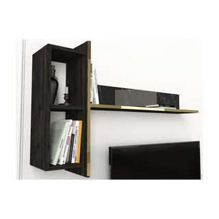 Vente-unique Ensemble TV avec rangements - Effet marbre noir, naturel foncé et doré - CADEBA II  