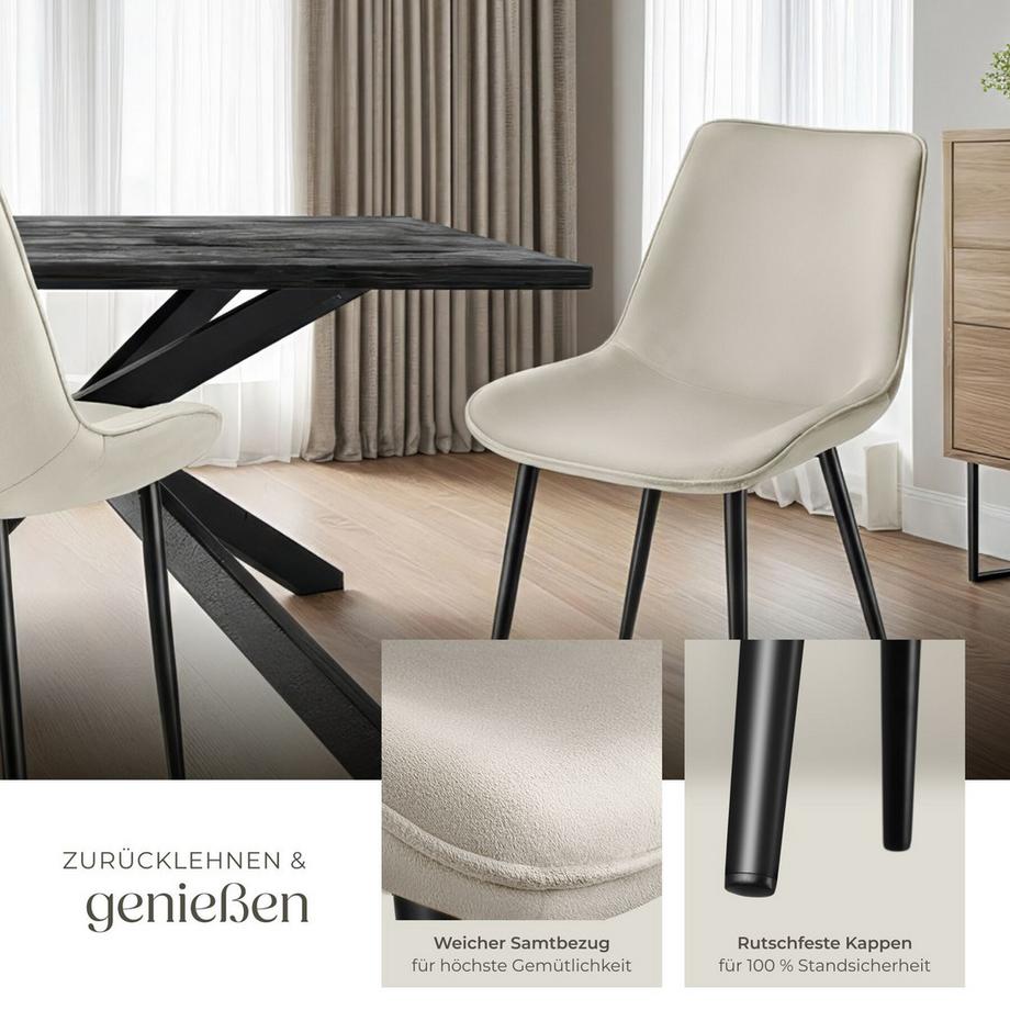 Tectake Set Stuhl Monroe gepolstert, in Samtoptik ergonomische Sitzschale  