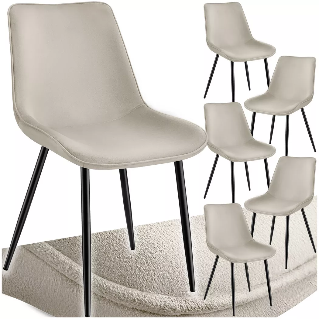 Tectake - Lot de chaises MONROE rembourrées aspect velours, 6 Stück, Creme