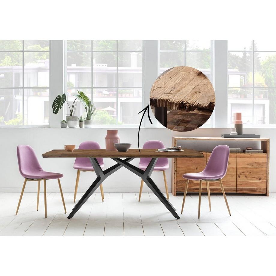 mutoni Massivholztisch 160x90 - recyceltes Teak natur - Metall antik  