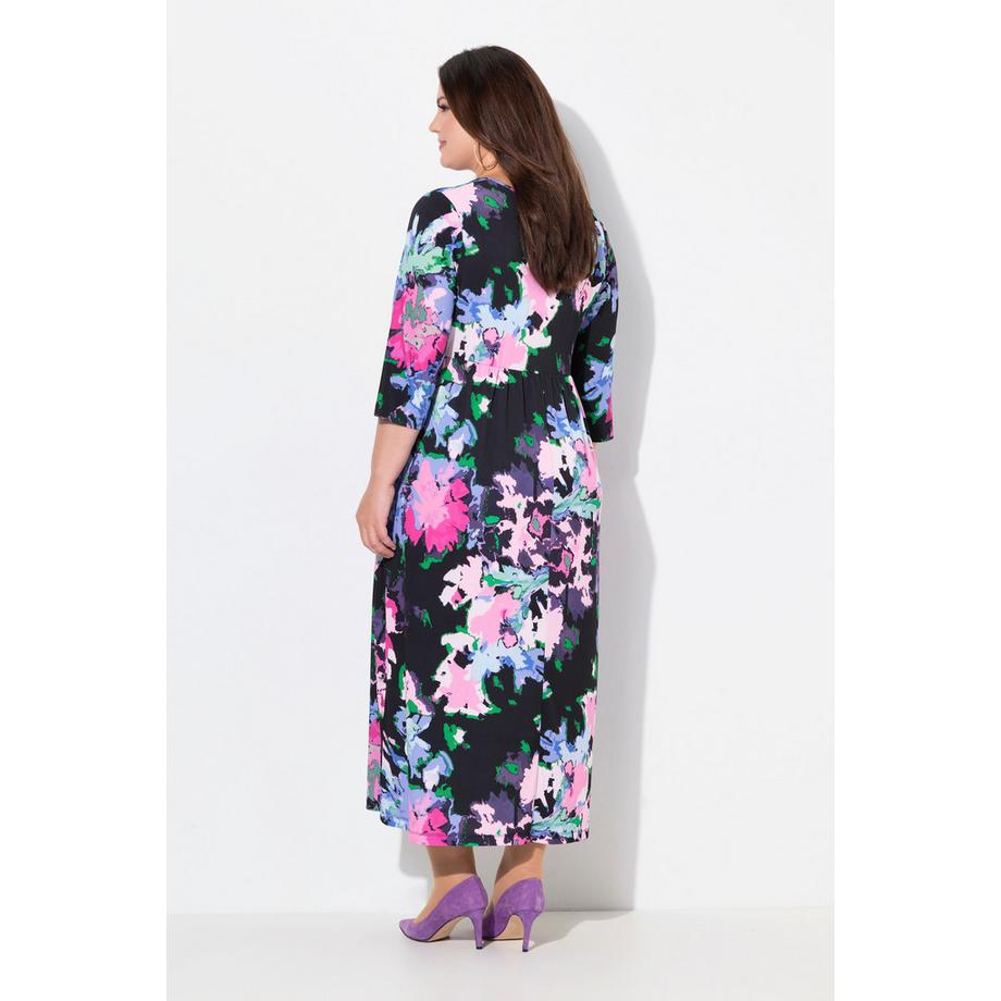 Ulla Popken Abito in jersey svasato scollo quadrato maniche 3/4 e tasche  