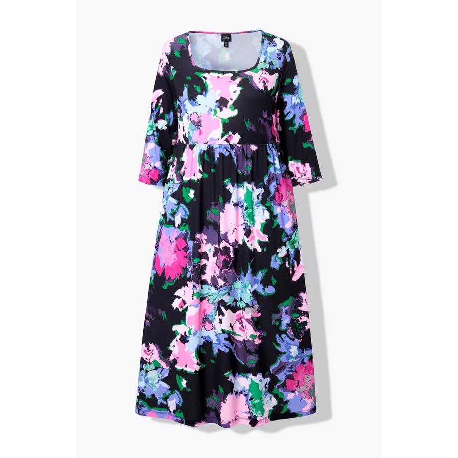 Ulla Popken Abito in jersey svasato scollo quadrato maniche 3/4 e tasche  