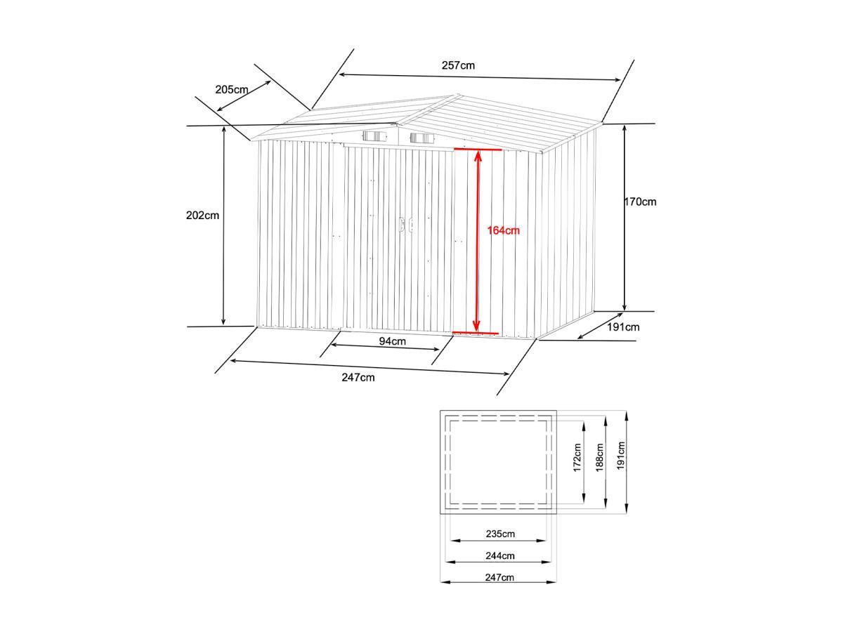 Vente-unique Abri de jardin métal en acier galvanisé gris 5,2 m² - MANSO  