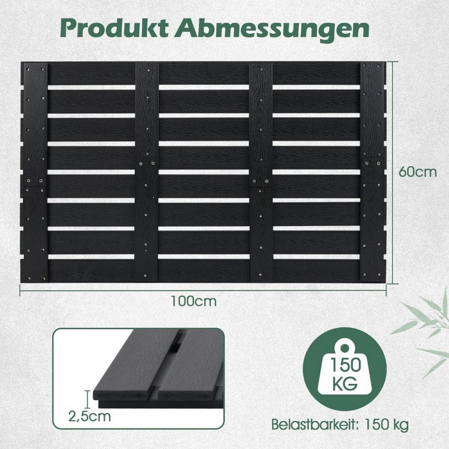 B2X Elément de sol pour douche solaire Plaque de sol WPC pour douche de jardin 100 x 60 x 2,5 cm noir  