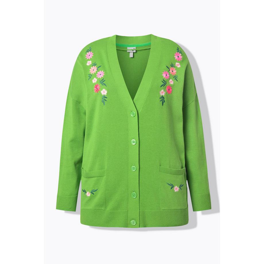 Ulla Popken Cardigan Encolure V Manches Longues Broderie Florale  
