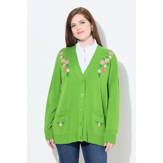 Ulla Popken Cardigan Scollo a V Maniche Lunghe Ricamo Floreale  