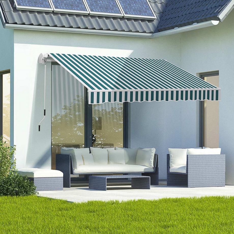 Northio Manuelle Gelenkarmmarkise Markise 4M Mit Handkurbel Balkonmarkise Sonnenschutz Wandmontage Balkon Alu Weiß+Grün 395 X 245 Cm  