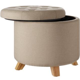 Tectake Tabouret avec coffre de rangement aspect lin SUNA capitonné  