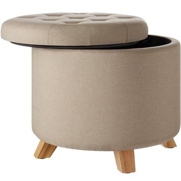 Tabouret avec coffre de rangement aspect lin SUNA capitonné