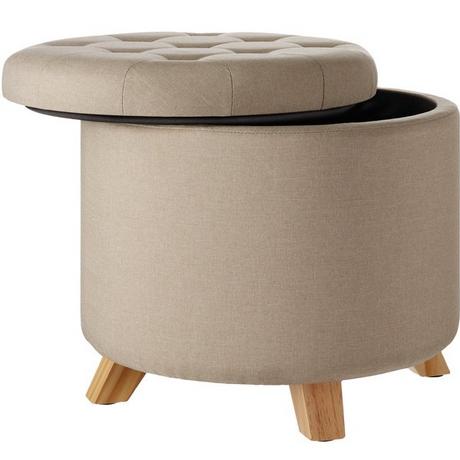 Tectake Tabouret avec coffre de rangement aspect lin SUNA capitonné  