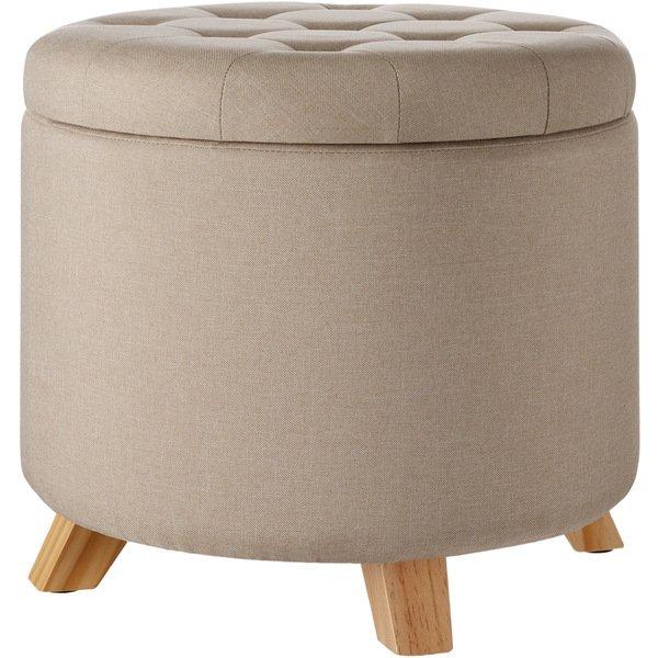 Tectake Tabouret avec coffre de rangement aspect lin SUNA capitonné  