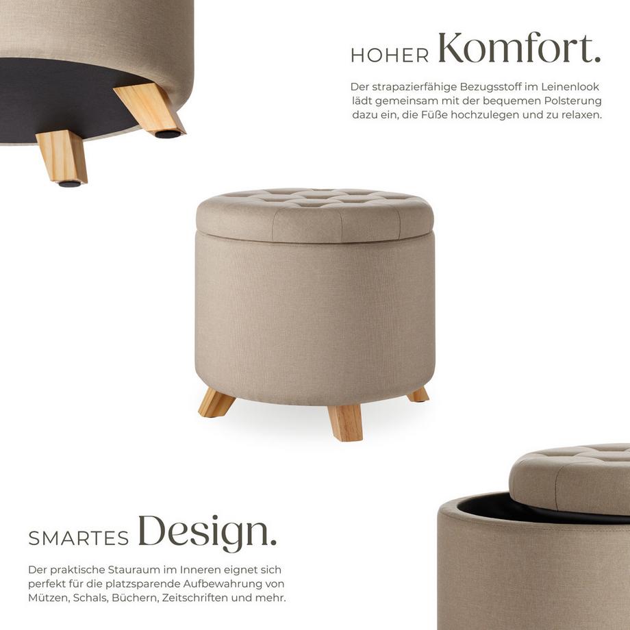 Tectake Sitzhocker mit Stauraum Suna rund 44,5 x 41,5 cm  