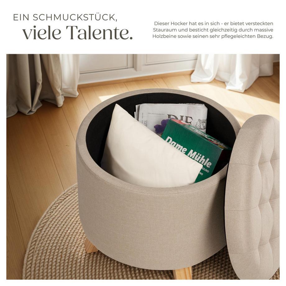 Tectake Sitzhocker mit Stauraum Suna rund 44,5 x 41,5 cm  