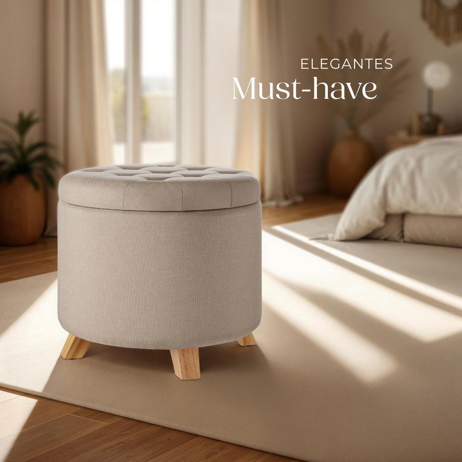 Tectake Sitzhocker mit Stauraum Suna rund Belastbarkeit 150 kg  