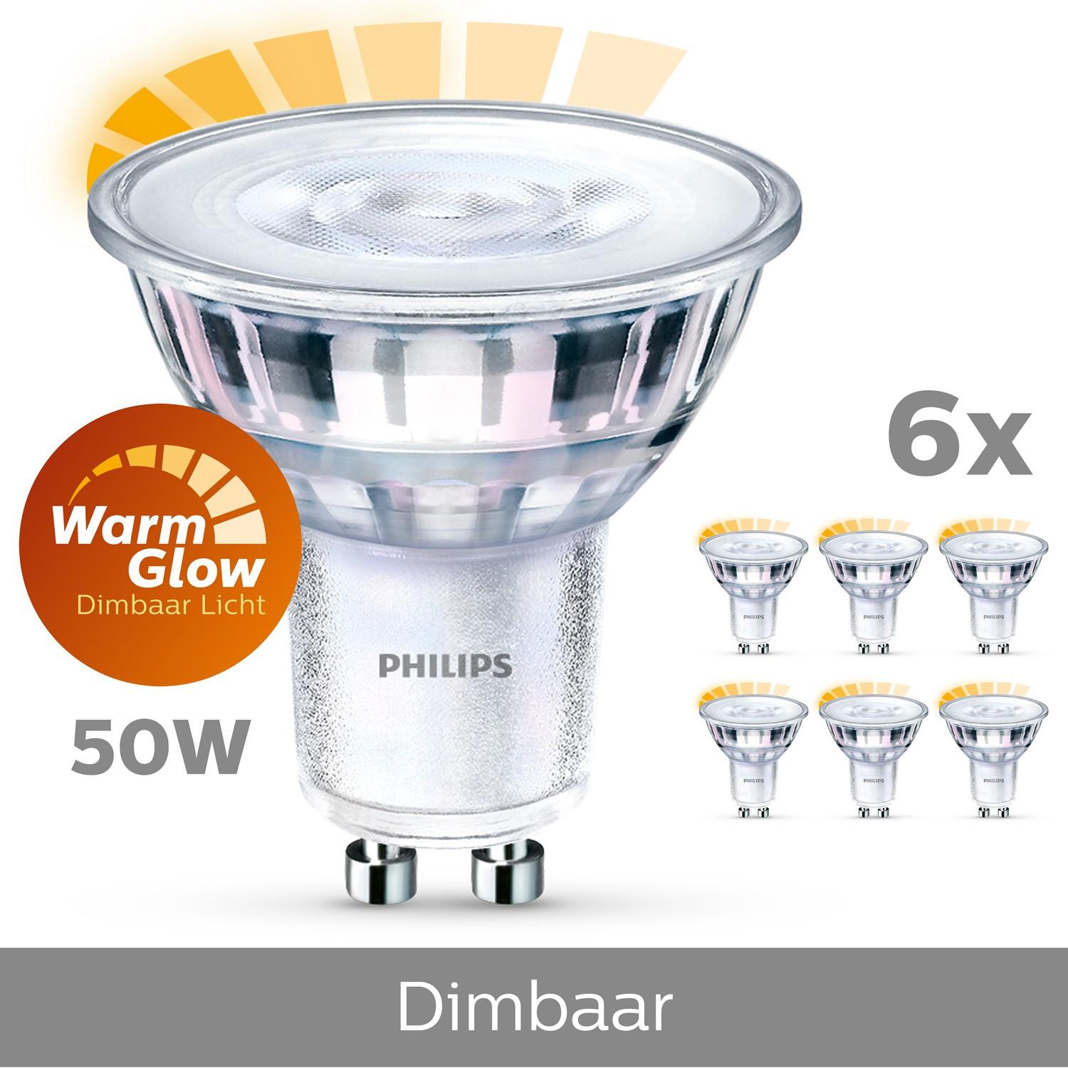 PHILIPS Paquet de 6 LED GU10 50W à intensité variable WarmGlow  